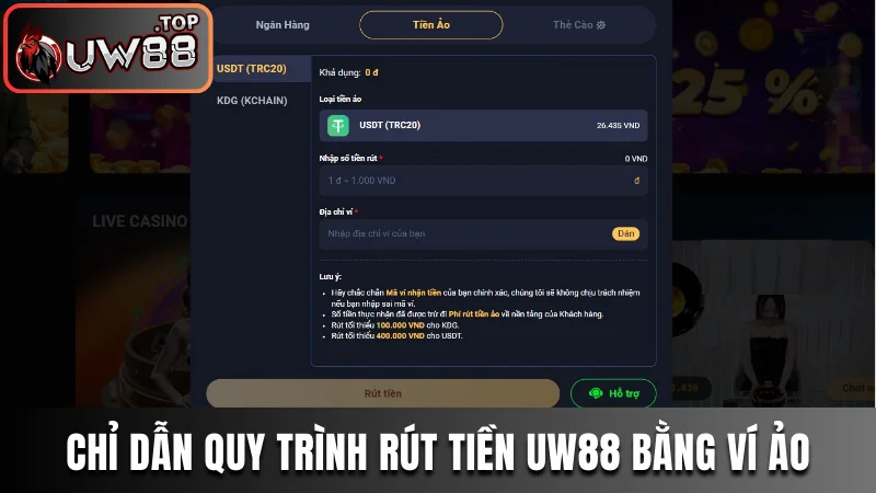 Rút Tiền UW88 - Giao Dịch Online Siêu Tốc Trong 3 Phút 2 Chỉ dẫn quy trình rút tiền UW88 bằng ví ảo