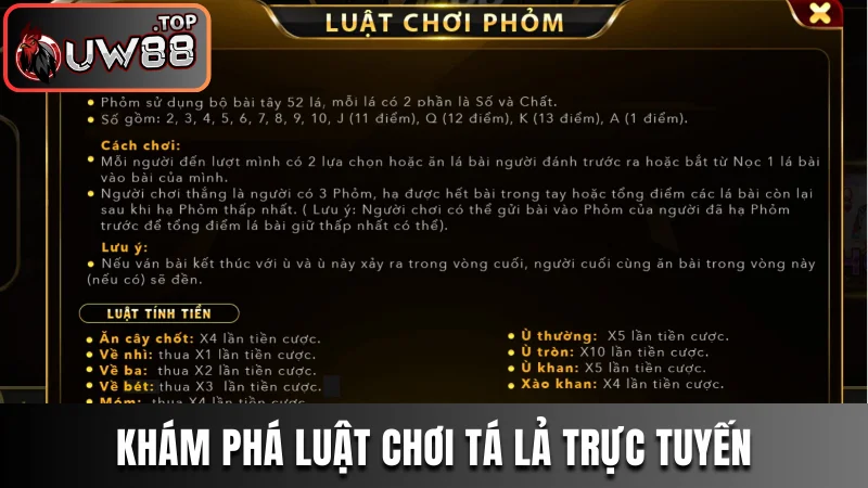 Phỏm Tá Lả - Luật Chơi Chuẩn Chỉnh Từ Chuyên Gia UW88 3 Khám phá luật chơi Tá Lả trực tuyến