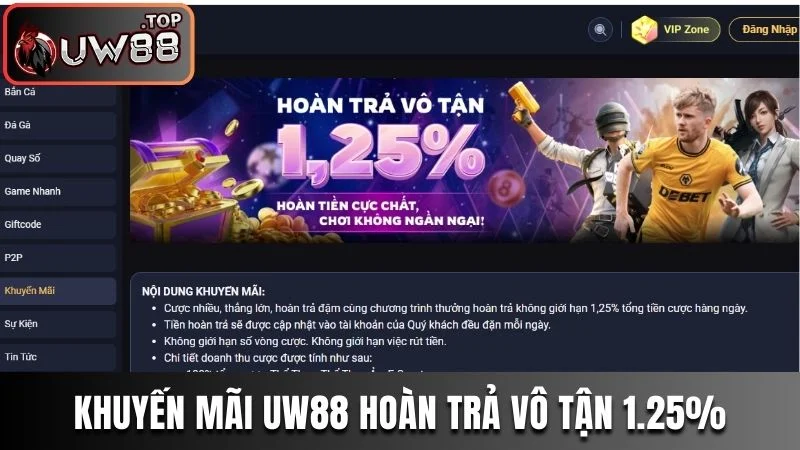 Khuyến Mãi UW88 - Cập Nhật 3 Ưu Đãi Bùng Nổ, Hot Nhất 2025 1 Khuyến mãi UW88 hoàn trả vô tận 1.25%