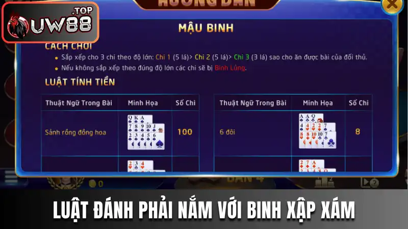 Mậu Binh UW88 - Đánh Binh Dễ Hiểu, Nhanh Chóng Lên Hạng 3 Luật đánh phải nắm với binh xập xám
