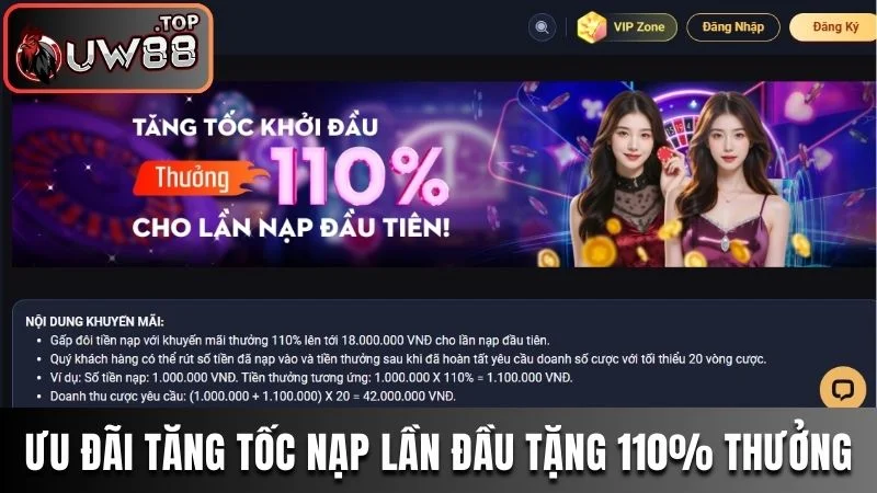 Khuyến Mãi UW88 - Cập Nhật 3 Ưu Đãi Bùng Nổ, Hot Nhất 2025 2 Ưu đãi tăng tốc nạp lần đầu tặng 110% tiền thưởng